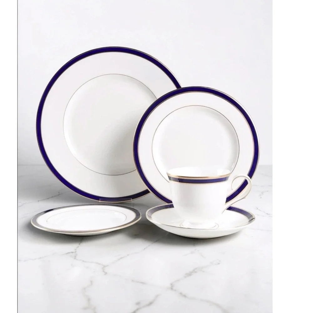 Lenox Federal Cobalt 5 Piece‎ Place Setting Fine Bone China Gold Trim USA Made
